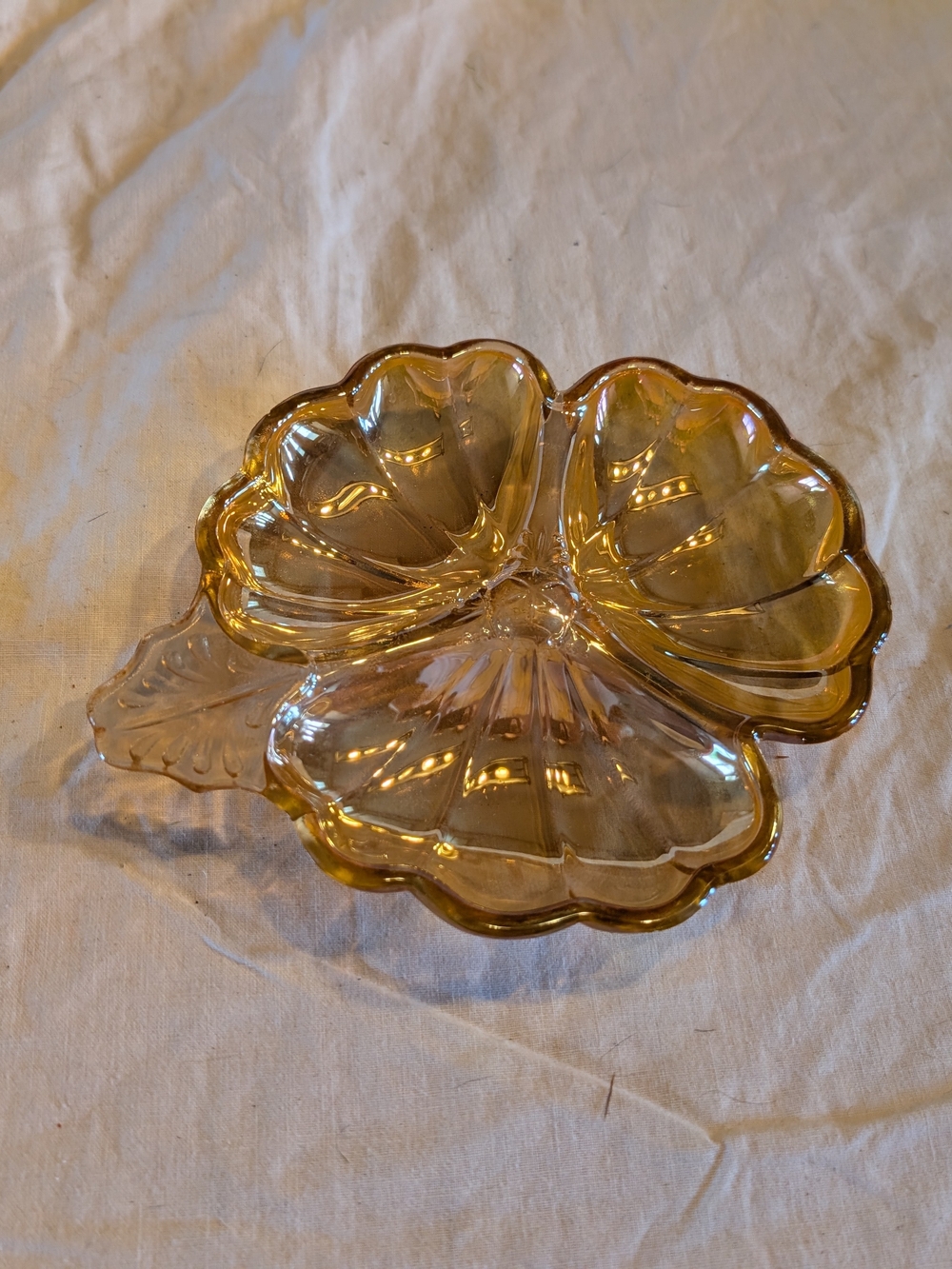 2/20$ Vintage Amber Carnival Glass Divided Serving Dish